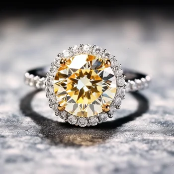 SGARIT Классические женские обручальные кольца с желтым бриллиантом круглой огранки 14-каратное белое золото 3-каратное муассанитовое кольцо модные ювелирные изделия