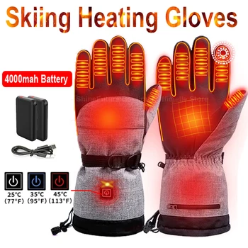  Зимние лыжные перчатки с подогревом Велосипедные перчатки Водонепроницаемые мото перчатки Хлопок Грелка для рук с сенсорным экраном 4000 мАч Электрические тепловые перчатки