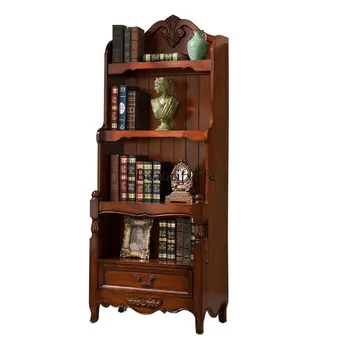 американский книжный шкаф из массива дерева в европейском стиле небольшая квартира гостиная ретро книжная полка многослойный шкафчик пол