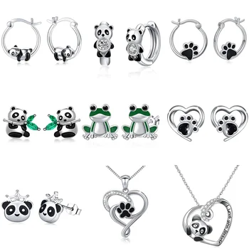 2024 Новые черные серьги-кольца Panda для женщин Милые девушки Круг Серебряный цвет Мода Универсальные украшения для ушей Подарки