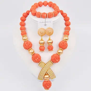 Модный африканский набор ювелирных изделий оранжевый искусственный коралловый набор ювелирных изделий для женщин