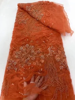 2023 Высокое качество Африканская кружевная ткань Роскошная кружевная ткань ручной работы из бисера Хрустальные пайетки Кружевная ткань для свадебных платьев