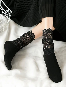 сексуальные кружевные цветочные сетчатые носки женские черные прозрачные короткие хлопчатобумажные носки для женщин эластичные ретро милые носки женские новые