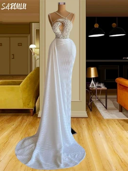 Романтический жемчуг Бисероплетение Халат невесты Простые прямые свадебные платья Изящное вечернее платье в пол Vestidos De Novia