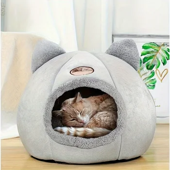 кошачье пещерное гнездо, полностью закрытая зимняя мягкая спальная кровать, домик для котят со съемной подушкой