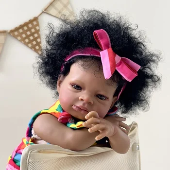 20 дюймов Мягкое тело Темно-коричневая кожа Reborn Baby Lanny Doll Art Made 3D Skin Реалистичная детская коллекционная кукла