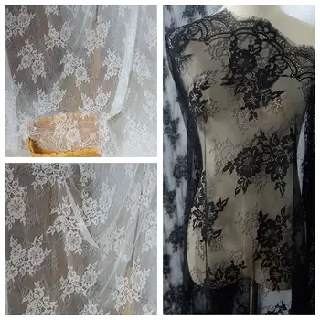 французская кружевная ткань для ресниц, изысканное кружево своими руками, одежда для вышивки, аксессуары для свадебного платья, белый и черный, 150 см, 3 метра