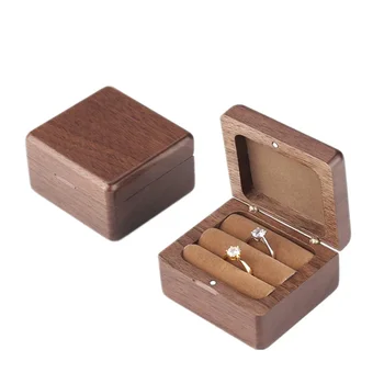 Новая шкатулка для ювелирных изделий из натурального дерева, свадебные коробки с двойными кольцами, деревянная упаковка, винтажный футляр для ювелирных изделий ручной работы с магнитной пряжкой
