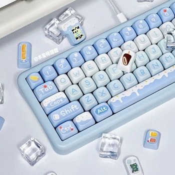 140-клавишный синий колпачок для мороженого MOA PBT Пятисторонняя сублимация Симпатичная личность Адаптируемая механическая клавиатура DIY Колпачки для клавиш