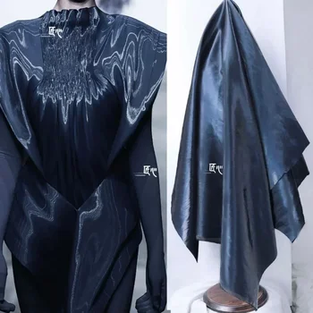 Темно-синяя кожа неэластичного типа с памятью гладкое зеркальное покрытие PU осенне-зимняя ветровка, костюмная дизайнерская ткань
