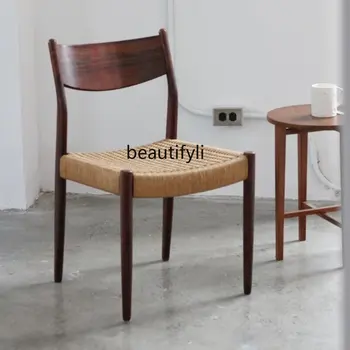 Китайский стиль Плетеный веревочный обеденный стул Дизайнерский ретро стул Настольный стул Домашний B & B Ротанговый стул Стул Тихий стиль