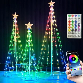 1,5 / 2,1 млн Smart App Control Рождественская елка с подсвеченным конусом и звездной вершиной На открытом воздухе Bluetooth Музыкальная синхронизация Гирлянды Fairy Light