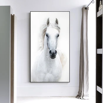 Белая лошадь Животное Холст Живопись Плакаты и Принты Настенное искусство Картина для гостиной Спальня Проход Домашний декор Без рамы