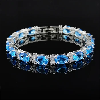 2023 Новый роскошный SKY Blue Color Овальный браслет Браслет для женщин Юбилейный подарок Ювелирные изделия оптом S6114