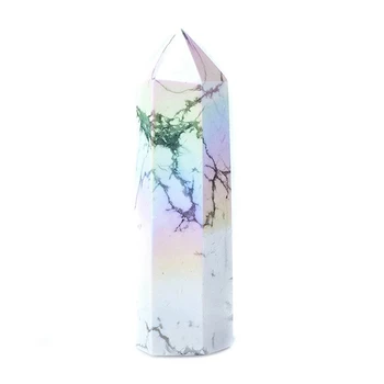 Natural Aura Howlite Crystal Point Гальваника Палочка Исцеление Камень Энергия Белый Кварц Домашний Декор Башня Рейки Подарки