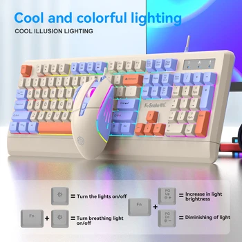  светодиодное освещение проводная клавиатура набор механических сенсорных клавиатур и мышь для настольных компьютеров, ноутбуков, игровых компьютеров, домашних офисов