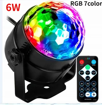 Mini 6 Вт Светодиодный сценический прожектор RGB 7 цветов Magic Ball Light с 16-клавишным пультом дистанционного управления со звуком для дискотеки День рождения Лампа с эффектом