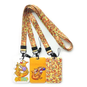 Модный держатель для удостоверения личности Cat Dog Boys Подарок с симпатичным ремешком на шее для женщин и мужчин, емкость: 2 кредитные карты или именные карточки