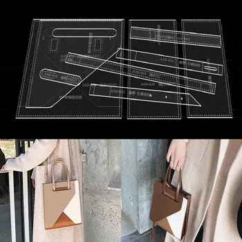 Создание выкройки кожаной сумки из крафт-бумаги и акриловых шаблонов для маленькой квадратной сумки, сумки через плечо на одно плечо