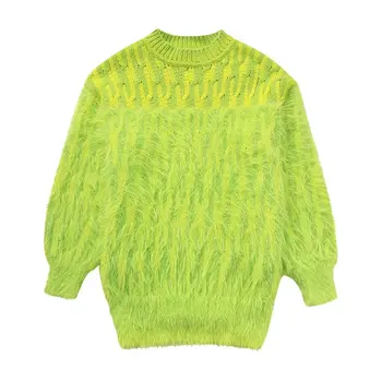 Женский модный жаккардовый свитер 2023 года с изысканной текстурой Плюшевый свитер в стиле ретро с круглым вырезом и длинным рукавом Шикарный топ