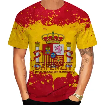 Испания Мужская футболка Модная повседневная Флаг Испании 3d печатная футболка с коротким рукавом Cool Футболка O Шею Пуловер