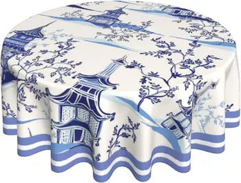 Синяя храмовая скатерть шинуазри круглый восточный стиль китайская голубая ивовая скатерть чехол коврик моющийся полиэстер 60 дюймов