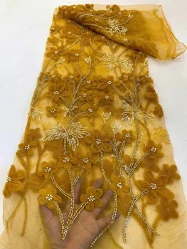 3d цветочная ткань высокое качество нигерийский африканский бисер кружева летние платья для вечеринок тяжелые кисточки бусины блестки тюль кружевная ткань новый