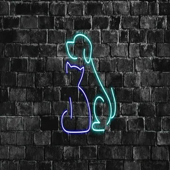 CHUANGQI Собака и кошка Неоновая вывеска с животными,Симпатичная светодиодная неоновая вывеска, Неоновая вывеска для стены, Неоновый декор стены, Светодиодная неоновая вывеска