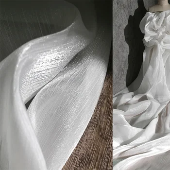 Белая блестящая пряжа с текстурой воды с жесткой сеткой, жидким шелком, гладким свадебным платьем, тканью модного дизайнера