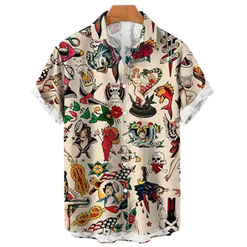 Рубашки для мужчин Гавайский пляж с принтом русалки Топы с коротким рукавом Блузка Рубашка оверсайз Мужская дизайнерская одежда Высокое качество 2023 Новинка