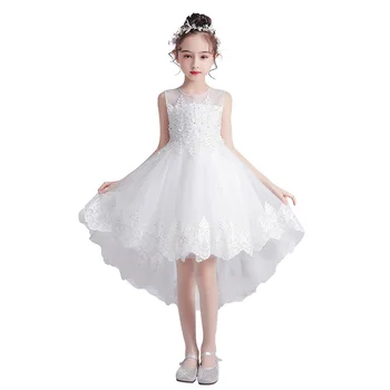 2023 Летнее детское платье принцессы для церемоний дня рождения Свадебная вечеринка Цветочницы Девушки Тюль Асимметричный размер 4-9