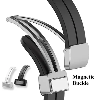 20 мм Металлическая магнитная складная пряжка для часов Samsung Galaxy 5 Силиконовый ремешок Резиновая застежка Замена серебристо-черного