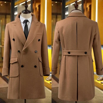 Винтажное двубортное шерстяное пальто мужское толстое пальто с остроконечными лацканами на заказ повседневное зимнее теплое пальто