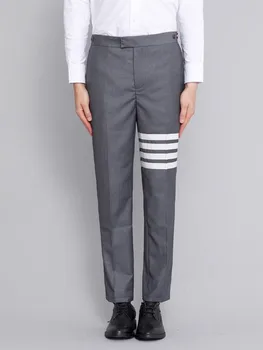 Мужские брюки Модные классические 4-полосные полосы Повседневные брюки в корейском стиле Деловая формальная одежда Профессиональные костюмные брюки
