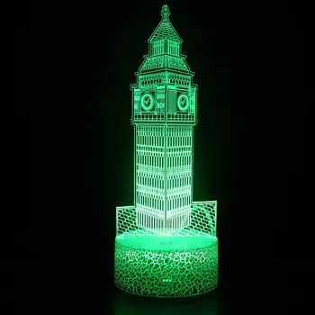 Nighdn Big Ben 3D Illusion Светодиодная настольная лампа Ночник с USB-кабелем World Landmark Building Подарок для мужчин Женщины Дети Мальчики Подростки