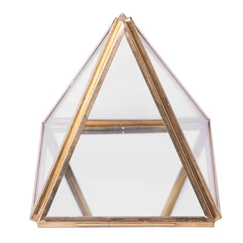  Стеклянная шкатулка для ювелирных изделий Золотая геометрическая декоративная коробка Геометрическая стеклянная пирамида Держатели для колец для свадебного подарка на день рождения S