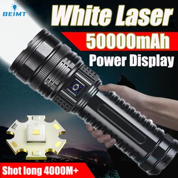 50000 мАч Мощный белый лазерный фонарик USB Перезаряжаемый Масштабируемый дальнобойный фонарь Аварийный фонарь с индикатором батареи