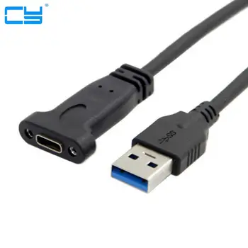 0,2 м USB-C USB 3.1 Type C TYPE-C Гнездо на USB 3.0 A Кабель для передачи данных 20 см с отверстием для винта для панельного монтажа