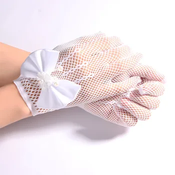 Женщины Кружевные сетчатые перчатки Дамы Белые перчатки на запястье Большой бант Узел Брак Перчатка Вечеринка Аксессуары для косплея Сетка Ажурные перчатки