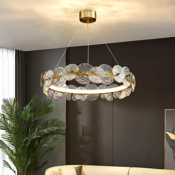 Современная светодиодная люстра для гостиной, спальни, столовой, кухни, потолочных светильников, кольцевого стекла, цветочного дизайна, подвесного светильника