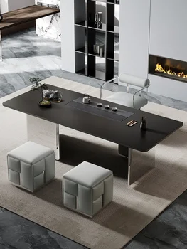 Светлый роскошный чайный стол из каменной плиты, современная простая гостиная, офис, большой чайный стол кунг-фу