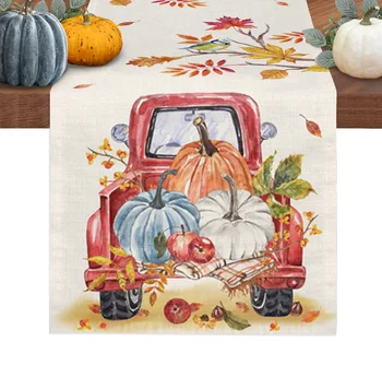 Thanksgiving Pumpkins Trucks Table Runner Хлопок Лен Свадебный декор стола Скатерть Рождественский декор стола Крышка стола