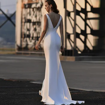 PERFECT Элегантные свадебные платья русалки с V-образным вырезом Атласные свадебные платья без рукавов V-образная спинка на заказ Vestidos de Novia Sweep Train