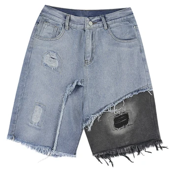  Хип-хоп Стиранные летние джинсы в стиле ретро Мужские карманы Прямые оверсайз повседневные пятиточечные брюки Свободные джинсовые шорты Harajuku Streetwear