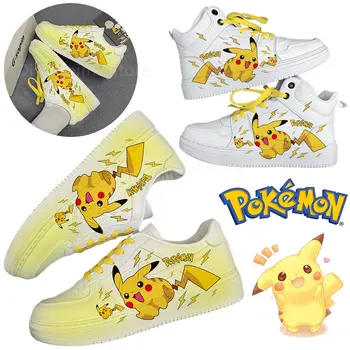 Pokemon Pikachu Взрослая спортивная обувь Модная анимация Мужчина Женщины Повседневные кожаные кроссовки Студенческие дышащие кроссовки На открытом воздухе
