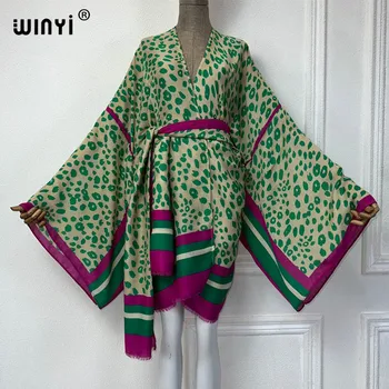 WINYI новый леопардовый принт полуперспективный сексуальный кардиган африканская пляжная одежда накидки кимоно пляжные наряды для женщин праздничное платье