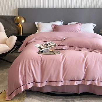 2023 новейшее постельное белье из четырех частей, простая хлопковая двуспальная бытовая простыня, пододеяльник, вышитый удобным однотонным розовым цветом