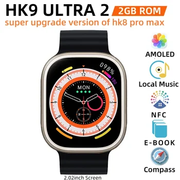 HK9 Ultra 2 AMOLED Смарт-часы Мужчины ChatGPT Compass NFC Умные часы Местная музыка Спортивные часы для Android IOS HK8 Pro Обновленные 2024