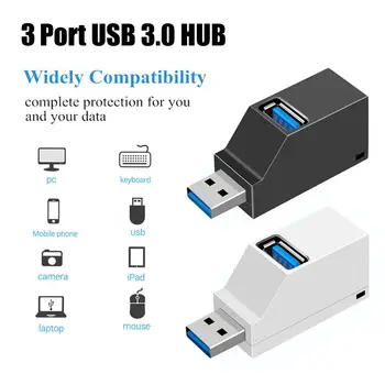 Портативный портативный разветвитель для передачи данных Mini Data Transfer USB 3.0 Hub 3 Port Adapter