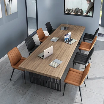 Офисный конференц-стол из массива дерева, длинный стол, комбинация офисного стола и стула для персонала, простая и современная многоместная